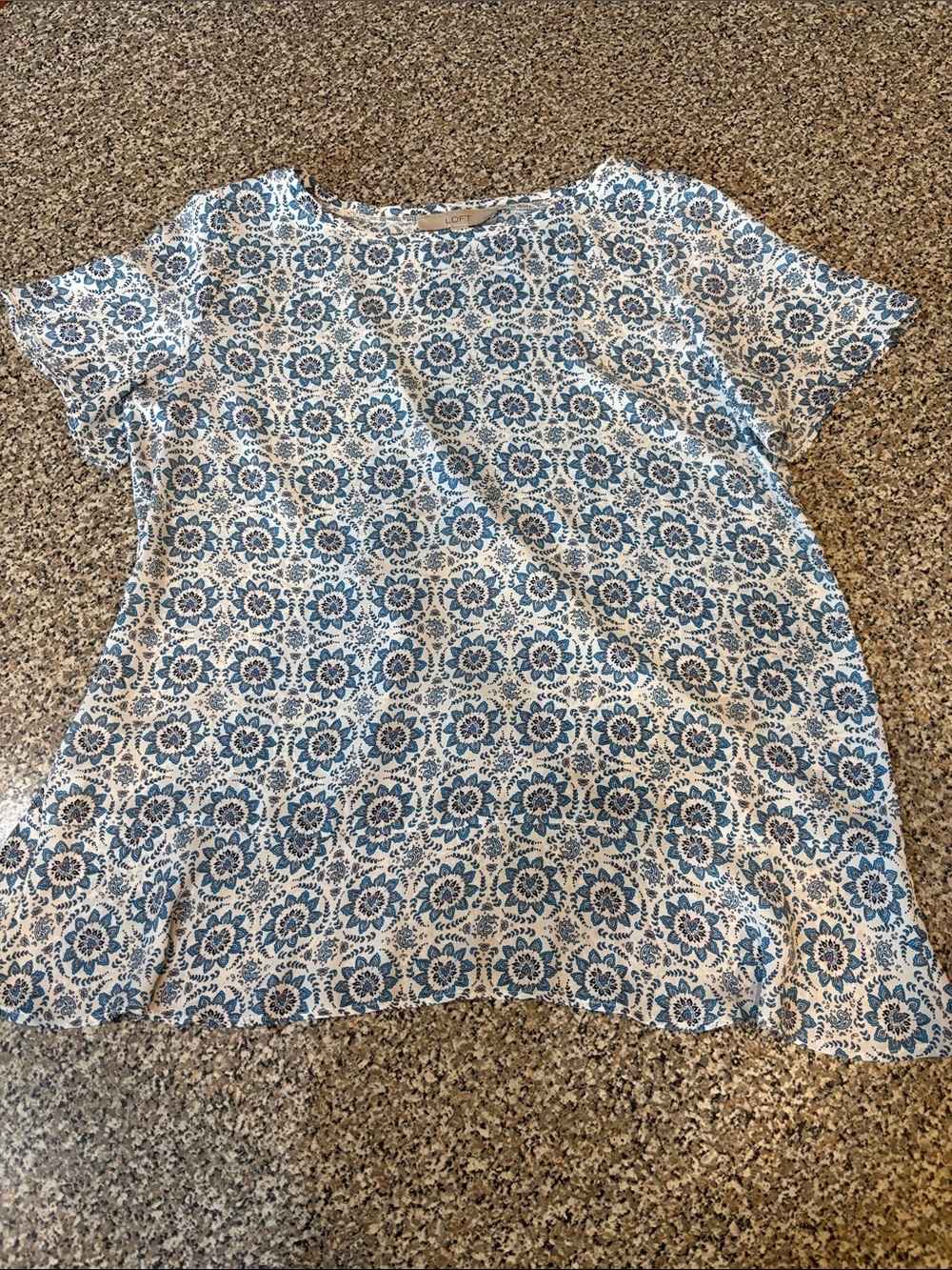 LOFT White & Blue Floral Short Sleeve Tee